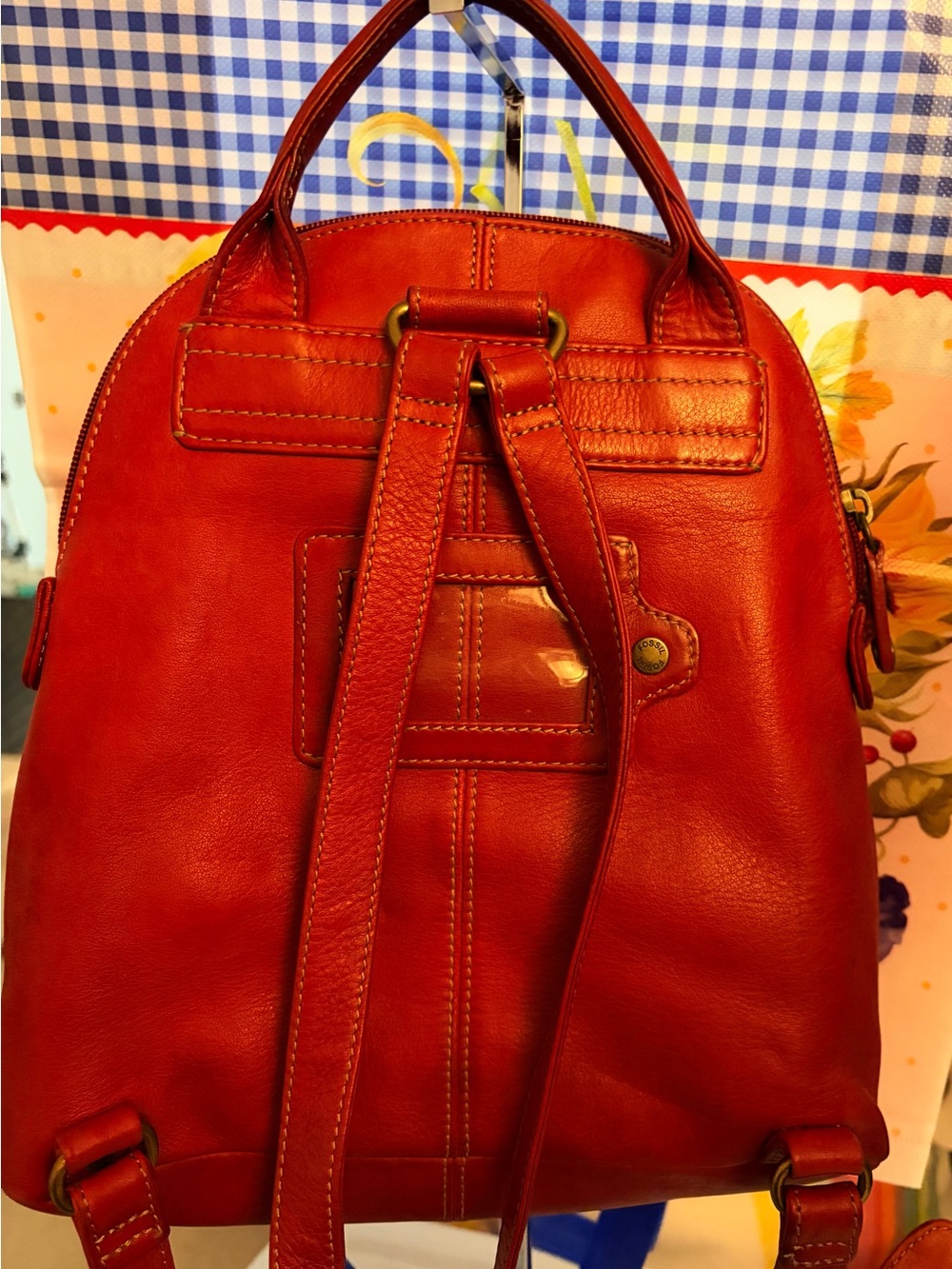 Fossil Red Leather Mini Backpack with Signature Key Charm - Picture 2 of 6
